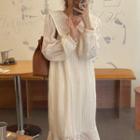 Long-sleeve Collar Perforated Loose Fit Dress
