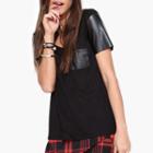 Faux Leather Panel Short-sleeve T-shirt
