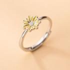 Flower Sterling Silver Open Ring Ring - S925 Silver - Silver & Yellow - One Size