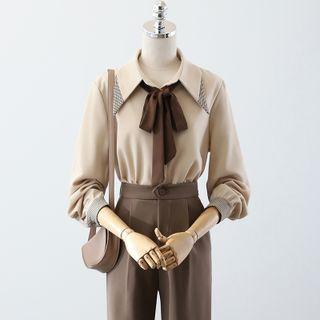 Houndstooth Panel Shirt / Harem Pants / Tie / Set