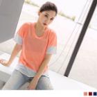 Two Tone Short Sleeve V-neck Top