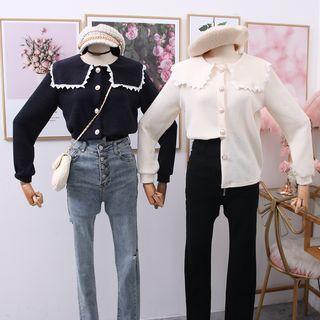 Lace-trim Peter Pan-collar Knit Blouse