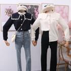 Lace-trim Peter Pan-collar Knit Blouse