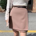 Band-waist Wrap-front Skirt With Belt