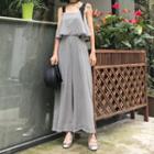 Gingham Mock Two-piece Sleeveless Wide Leg Jumpsuit