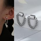 Chained Alloy Earring With Ear Plug - 1 Pair - Silver - One Size
