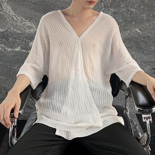 Short-sleeve See-through Striped T-shirt