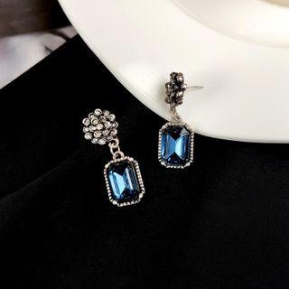 Rhinestone Drop Earring Ear Stud - 1 Pair - S925 Silver Stud - Blue - One Size