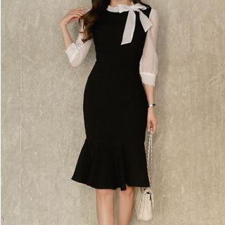 3/4-sleeve Tie-neck Mermaid Sheath Dress