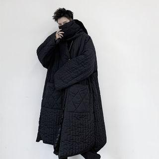 Set: Button-up Padded Long Coat + Scarf