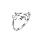 925 Sterling Silver Elegant Noble Fashion Leaf Adjustable Opening Ring Silver - One Size