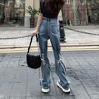 High-waist Lace-up Strap Wide-leg Jeans