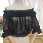 Off-shoulder Sheer Lace Elbow-sleeve Top