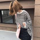 Long-sleeve Oversize Striped Knit Top As Shown In Figure - One Size