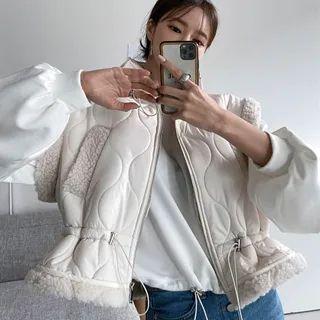 High-neck Drawstring-waist Quilted Vest