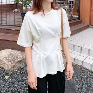Pintuck-waist Cotton T-shirt