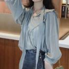 Lace-up Long-sleeve Blouse As Shown In Figure - One Size