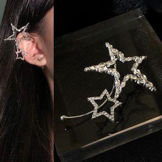 Star Rhinestone Cuff Earring 1 Pc - Left Ear - Silver - One Size