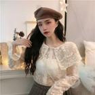 Plain Peter-pan Collar Lace Single-breasted Loose-fit Long-sleeve Bottoming Shirt