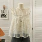 Ruffled Loose-fit Sheer Lace Top Almond - One Size