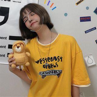 Panel Trim Short-sleeve Lettering T-shirt