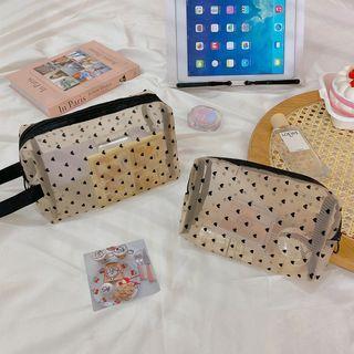 Heart Print Mesh Zip Pouch