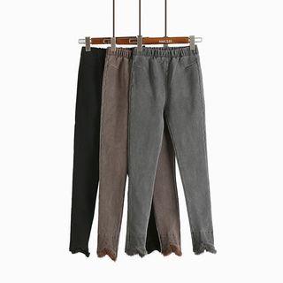 Faux Fur Trim Slim Fit Pants
