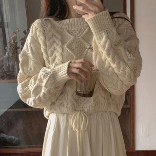 Drawcord Crop Cable Sweater