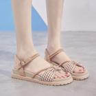 Gingham Panel Ankle-strap Flat Sandals