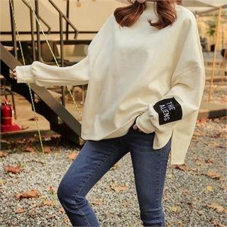 Mock-neck Lettering Patched Top