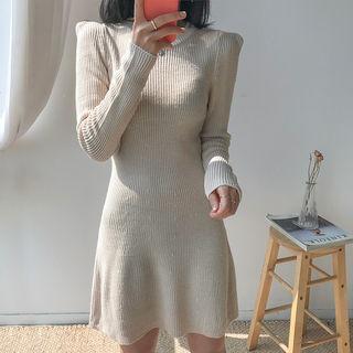 Sharp-shoulder Rib-knit Minidress
