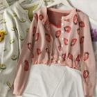 Set: Fruit-print Camisole Top + Light Cardigan
