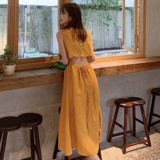 Cutout Back Sleeveless Midi A-line Dress