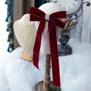 Wedding Ribbon Velvet Hair Clip Wine Red - One Size