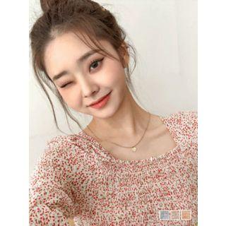Elbow-sleeve Smocked Chiffon Top