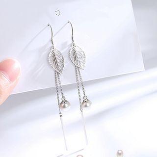 Faux Pearl Leaf Dangle Earring 1 Pair - Silver - One Size