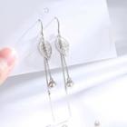 Faux Pearl Leaf Dangle Earring 1 Pair - Silver - One Size
