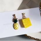 Pineapple Asymmetrical Dangle Earring 1 Pair - Earring - Yellow - One Size