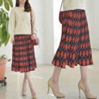 Pleated Argyle Pattern Long Skirt