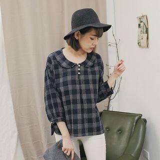 Plaid 3/4-sleeve Blouse