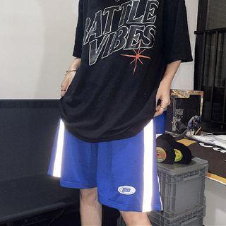 Elastic Waist Reflective Stripe Sport Shorts