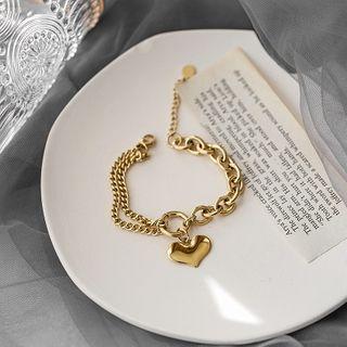 Stainless Steel Heart Bracelet Retro Love Heart Chain Bracelet - One Size
