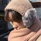 Faux-fur Knit Ear Muff Hair Band Cocoa - One Size