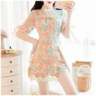 Set: Floral Short-sleeve A-line Dress + Shorts