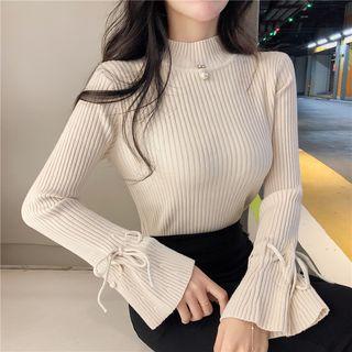 Flare Sleeve Mock-neck Top