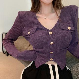 Asymmetrical Button-up Knit Crop Top