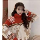 Jacquard Turtle-neck Sweater Red - One Size