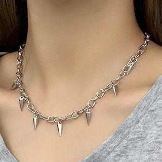 Stud Fringed Alloy Choker D-384 - Silver - One Size