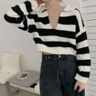 Collared Striped Cropped Sweater