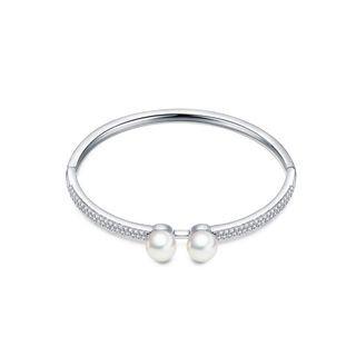 Fashion And Elegant Geometric Imitation Pearl Bangle With Cubic Zirconia Silver - One Size
